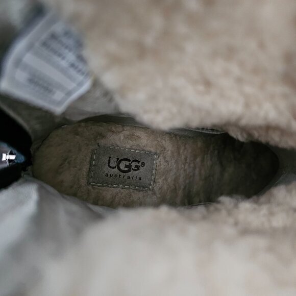 UGG Gissella Womens Suede Sheepskin Shearling Wedge Zip Black Ankle Boots 5593 - Picture 11 of 14